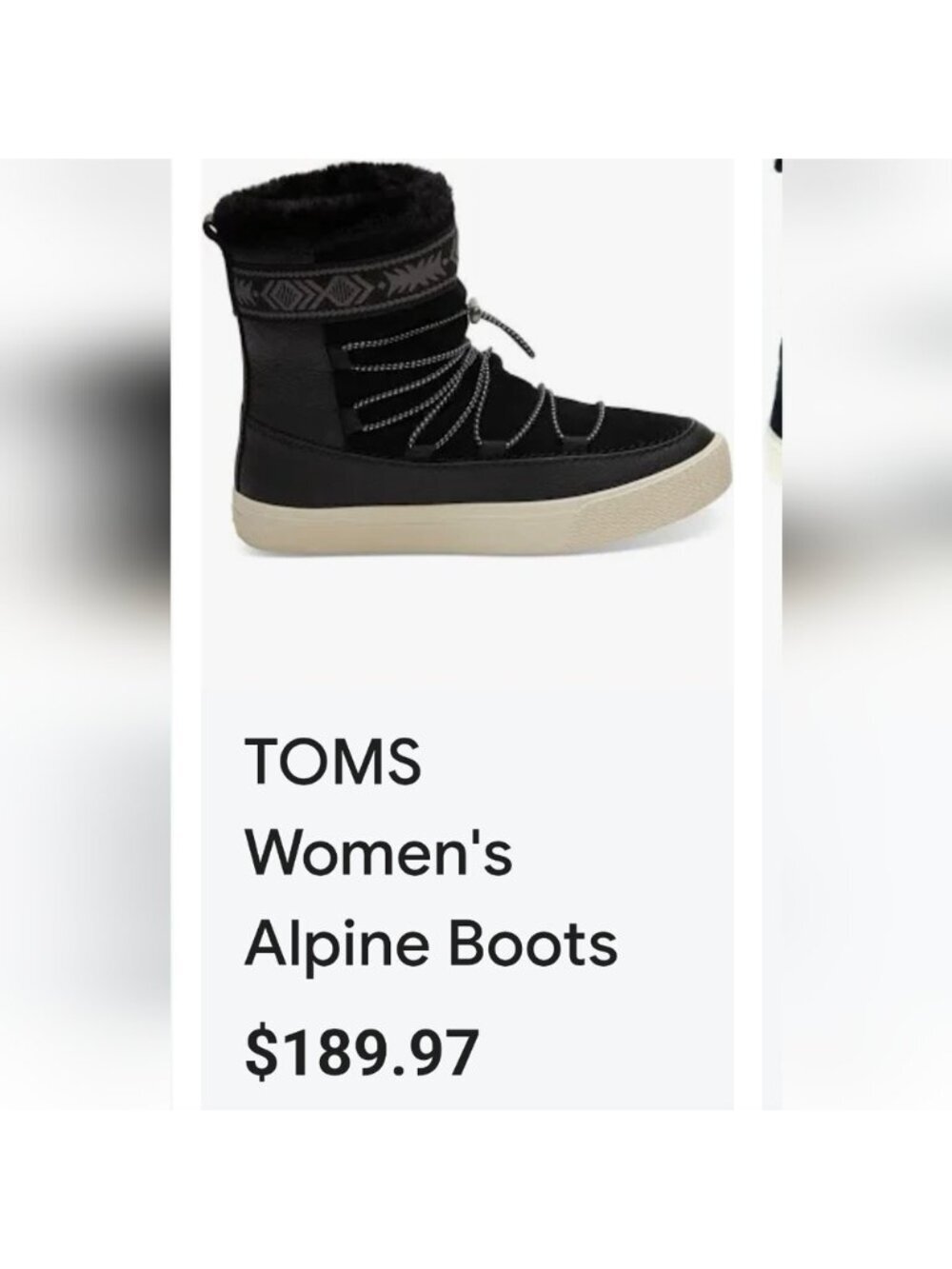 TOMS Alpine Winter Boots In Black, womens Size 7